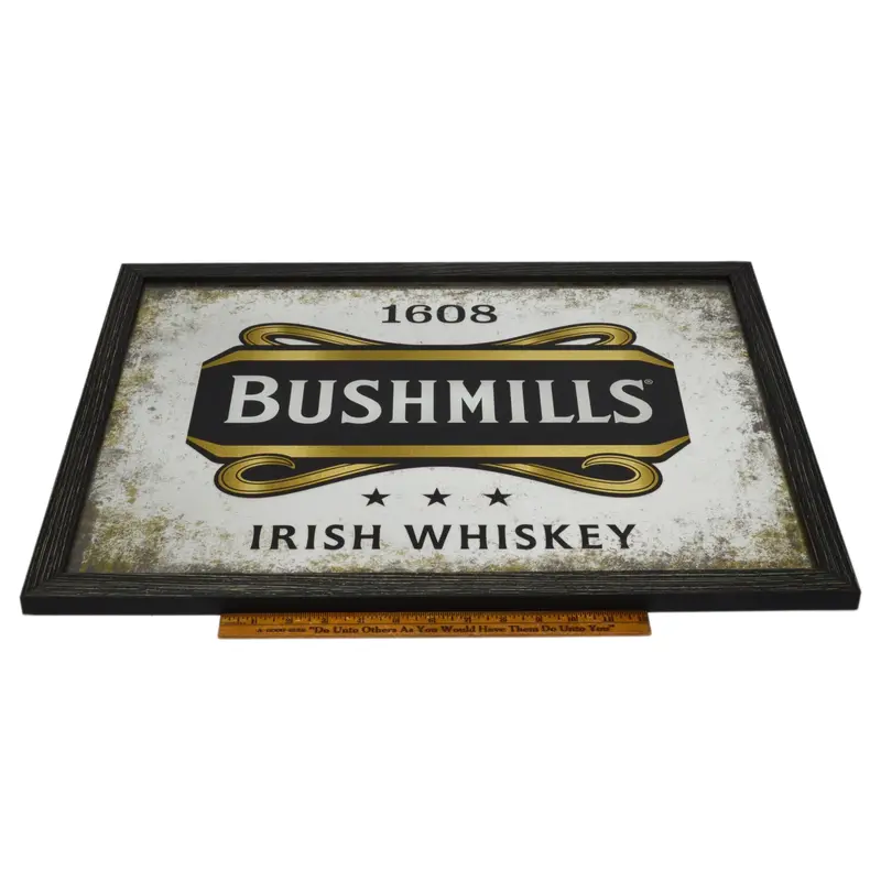 1608 Bushmills Irish Whiskey Mirror Ad Sign — Vintage Bar or Man Cave Wall Decor