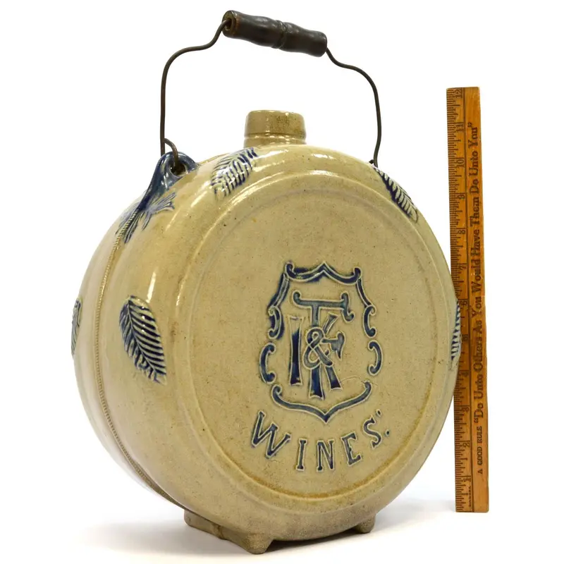 1890s Whiteware Wine Canteen: Marked ‘I.F. & K. WINES’ — Rare Stone-Ware Collectible