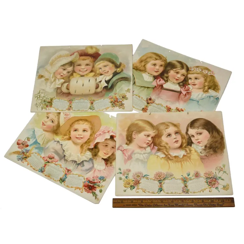 1896 Four-Sheet Ketterlinus Calendar from Philadelphia – Complete Vintage Year Ephemera