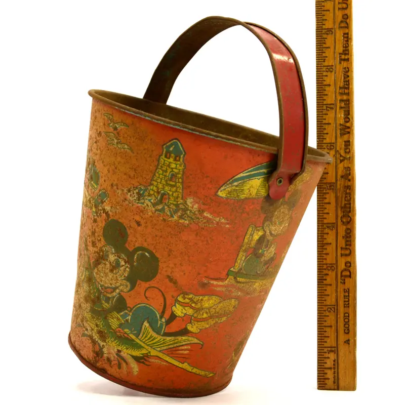 1930s Chein Lithographed Tin Sand Pail Featuring Rat Face, Mickey Mouse & Krazy Kat