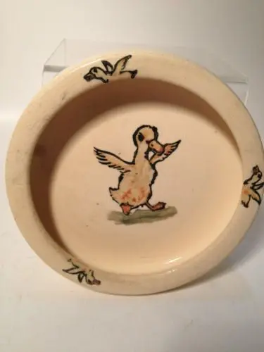 1930s Weller Art Pottery Zona Children’s Dish: ‘Strutting Duck’ Design
