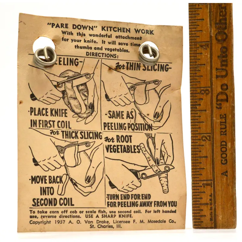 1937 ‘Pare Down’ Peeling Knife — Original F.M. Mosedale Co. Display Card