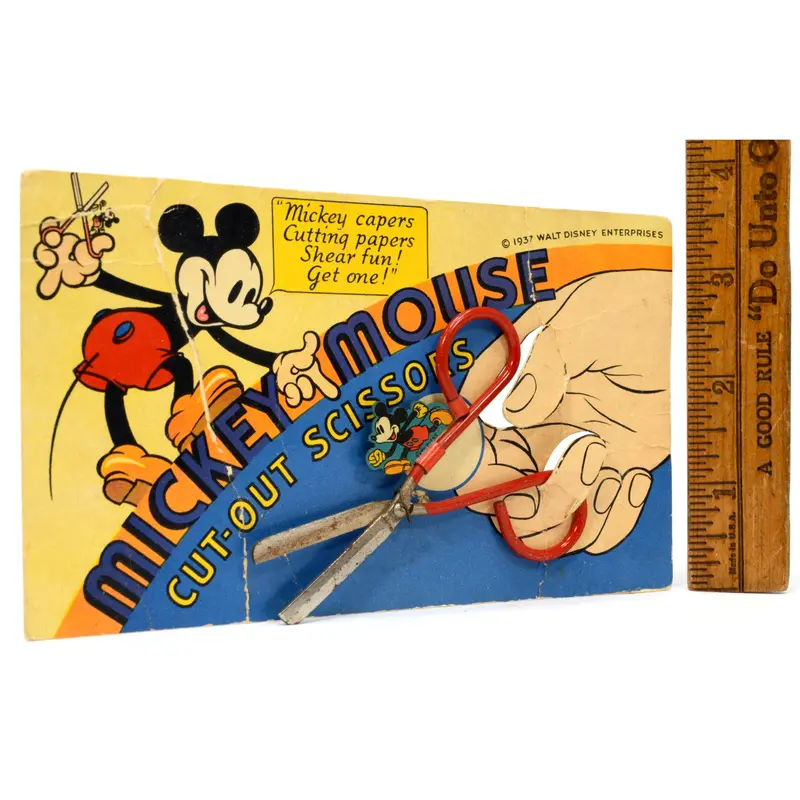 1937 Walt Disney Mickey Mouse Cut-Out Scissors on Original Cardback – Vintage Toy