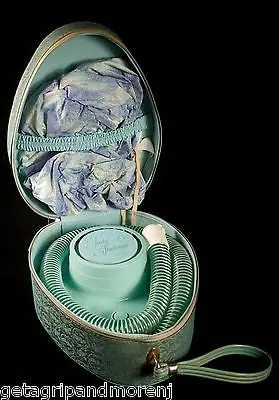 1960s Sunbeam Lady HD8 Portable Hair Dryer – Teal/Blue Finish with Original Carry Case