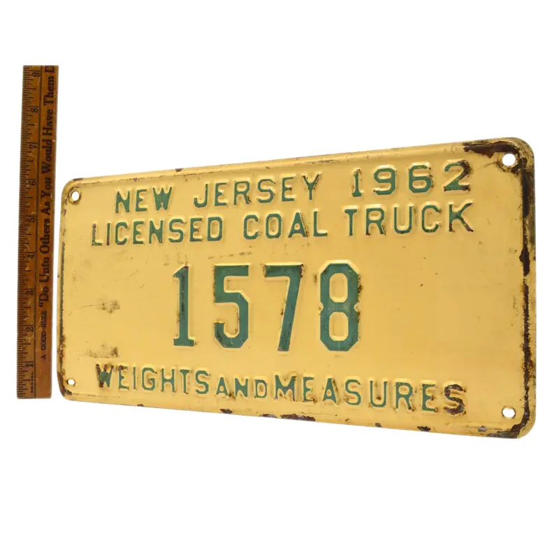 1962 New Jersey Coal Truck License Plate – #1578, Weights and Measures Designation, Rare Find