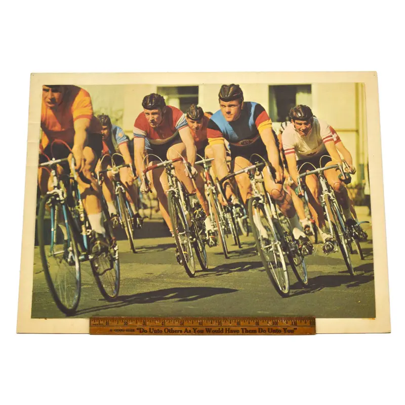 1970s Cycling Ephemera Poster Featuring Group of Racers — 13″ × 18.5″ Vintage Bicycle Print