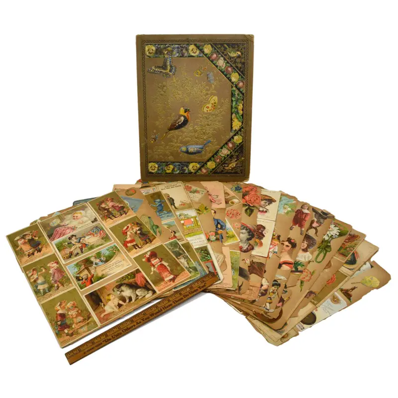 19th-Century Trade Card Album — 33-Page Scrapbook of Vintage Advertising Ephemera