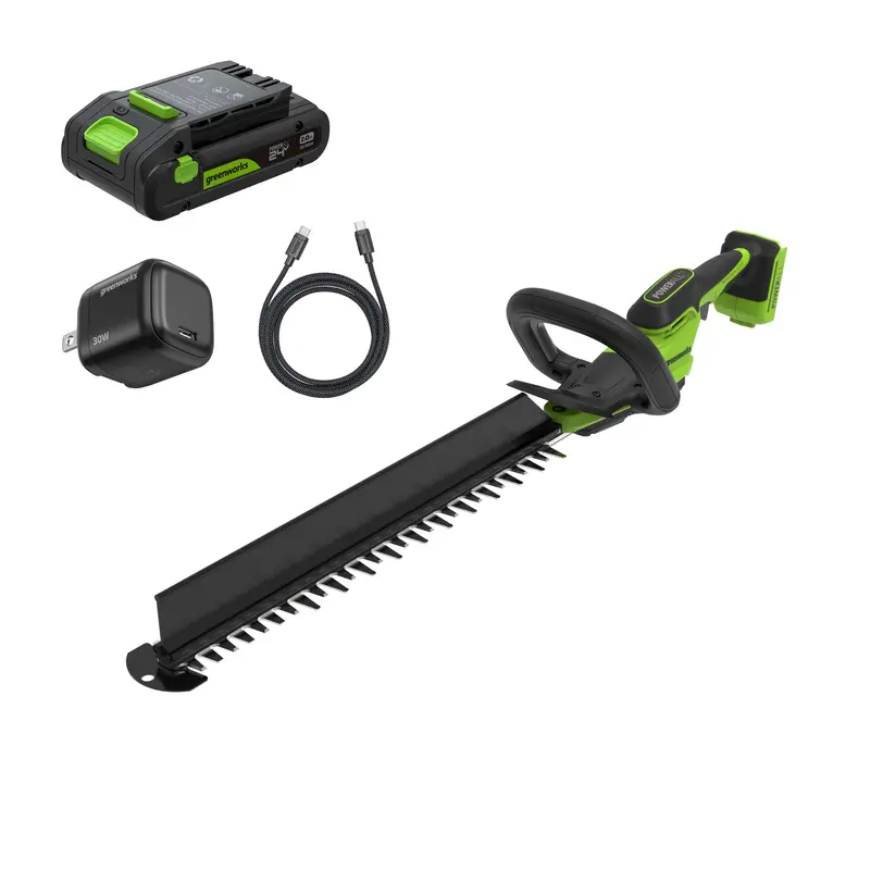 24V 20-Inch Brushless Hedge Trimmer – 1.1-Inch Cutting Capacity with 2.0Ah Battery and 30W Charger