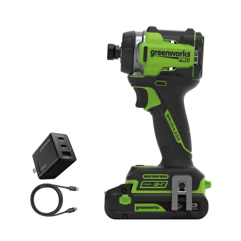 24V 5 Series 1/4-Inch Brushless Impact Driver Kit — 2200 in-lbs, 2x 2.0 Ah USB-C Batteries & 65W Fast Charger