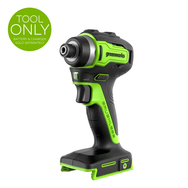 24V Brushless Impact Driver – 1950 in-lbs Torque, 1/4″ Hex, Variable-Speed (Bare Tool)