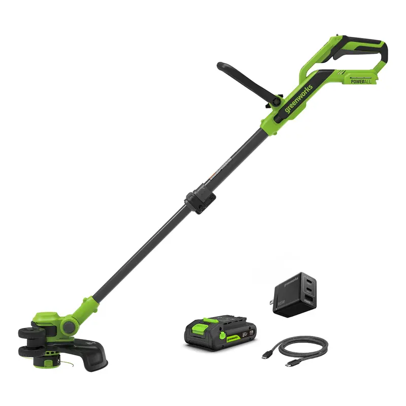 24V Cordless 12-Inch Brushless String Trimmer with 3.0Ah Battery and Fast 65W USB-C Charger (3-Foot Cable Included)