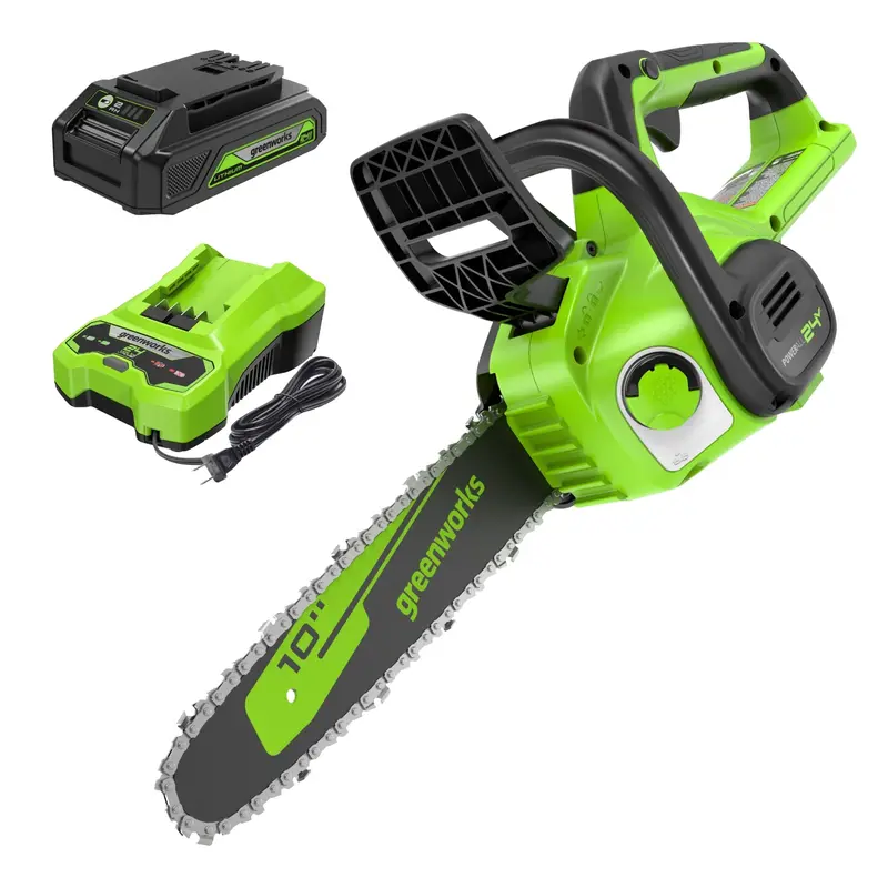 24V Cordless Chainsaw Kit: 10″ Bar, 2.0 Ah USB Battery & Fast Charger