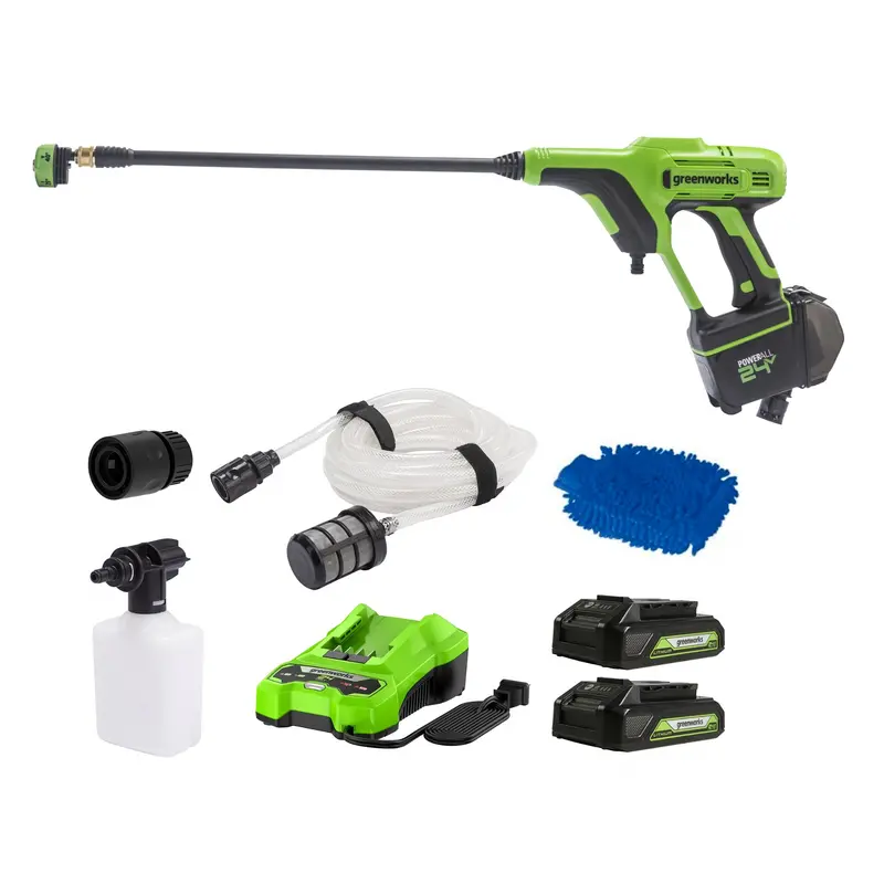 24V Cordless Pressure Washer — 600 PSI, Includes Two 2.0Ah Batteries, Charger & Bonus Wash Mitt