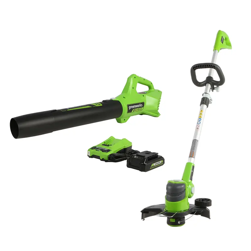 24V Cordless String Trimmer and Blower 2-in-1 Kit with 2.0Ah USB-C Battery & Charger