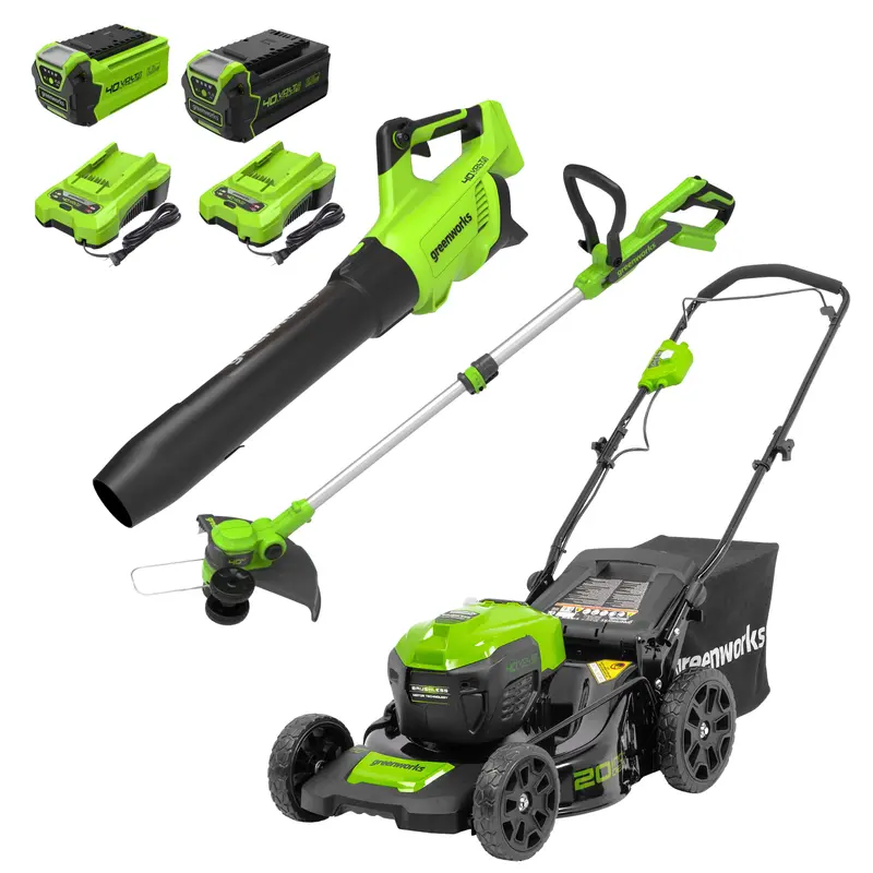 40V 20-Inch Cordless Push Lawn Mower 3-Piece Combo: Two Batteries (5.0 Ah + 2.0 Ah) & Dual Chargers