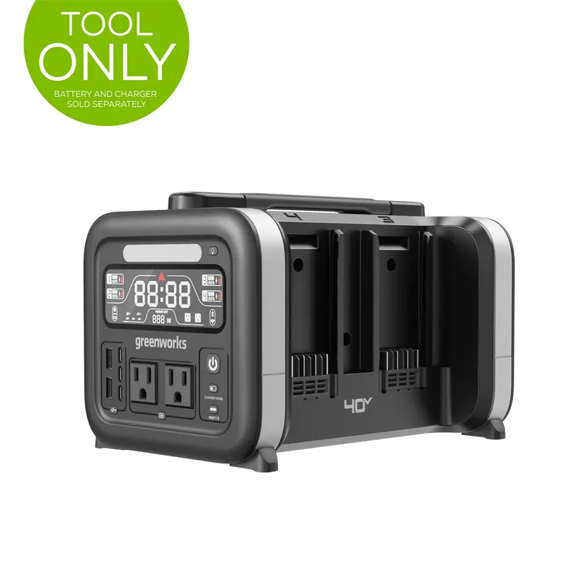 40V Portable Power Station – 500W Inverter, 4-Slot Output, Tool-Only Version