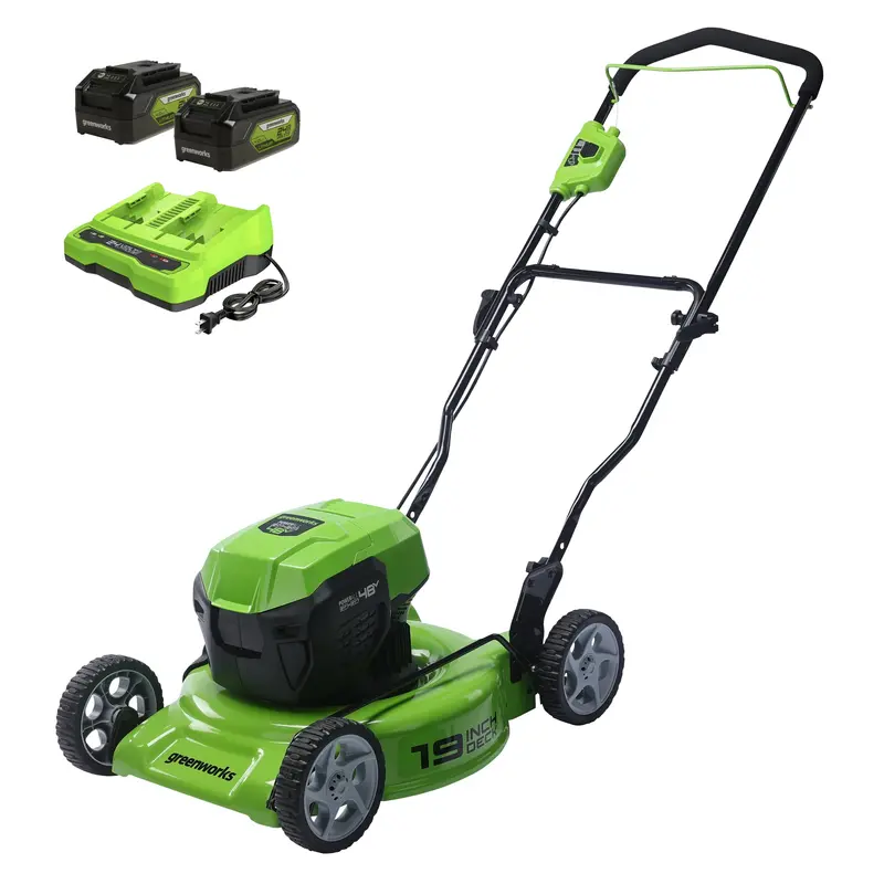 48V 19-Inch Brushless Cordless Push Lawn Mower with Dual 24V 4.0Ah Batteries and Charger