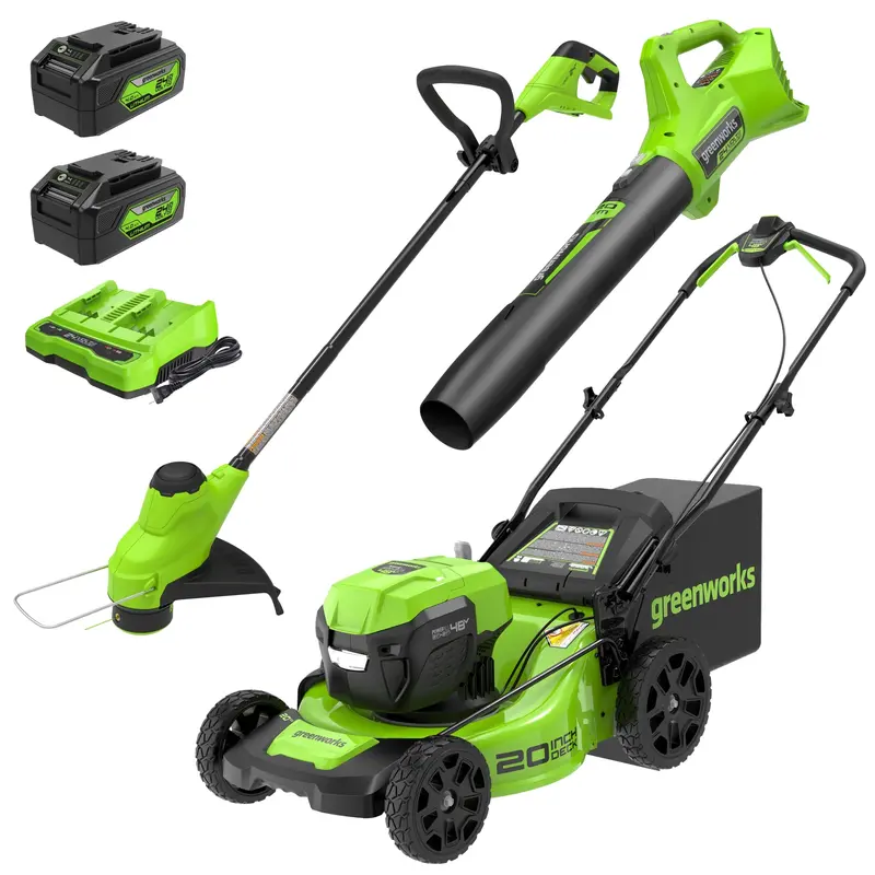 48V 3-in-1 Cordless Yard Combo: Mower, Trimmer & Blower with Dual 4.0Ah Batteries and Dual-Port Charger
