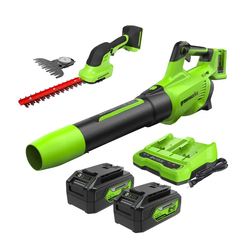 48V Axial Jet Blower & Shear Shrubber 2-in-1 Combo – Dual 4.0Ah Batteries & Dual-Port Charger Included