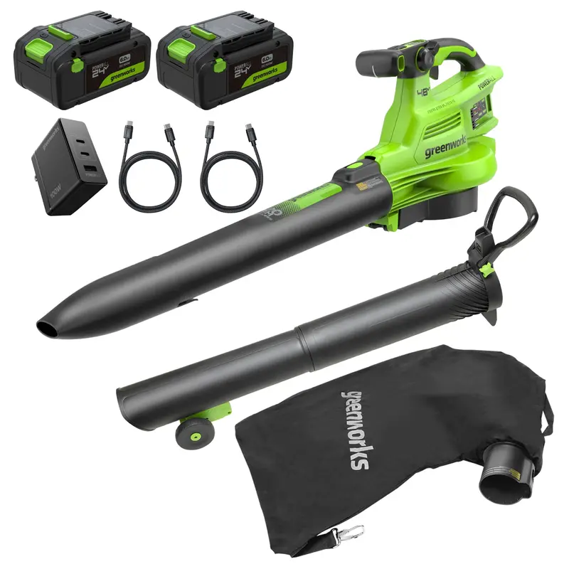 48V Dual-Battery Blower/Vacuum Kit – 2×6.0Ah Batteries + 100W USB-C Charger