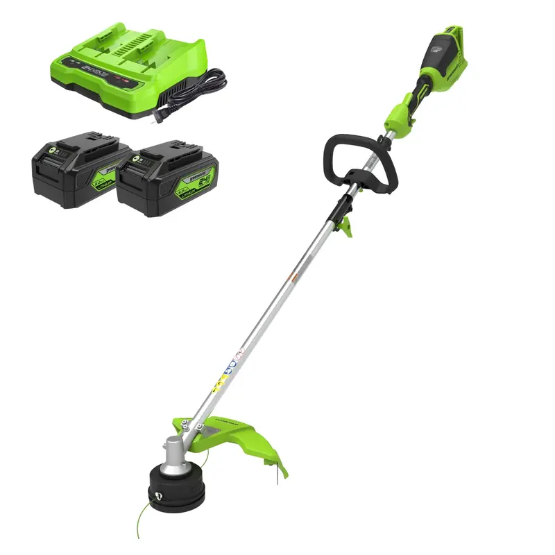 48V Dual-Battery String Trimmer — 16-Inch Attachment-Capable Tool with Two 4.0Ah USB Batteries and Dual-Port Charger