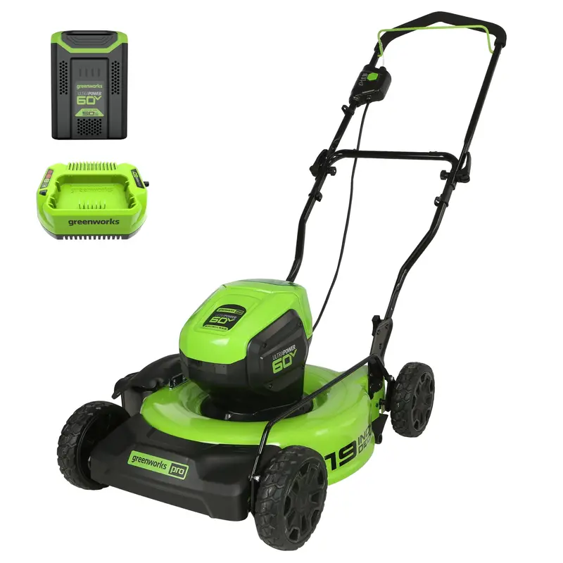 60V 19-Inch Cordless Push Lawn Mower with 5.0Ah Battery and Fast Charger
