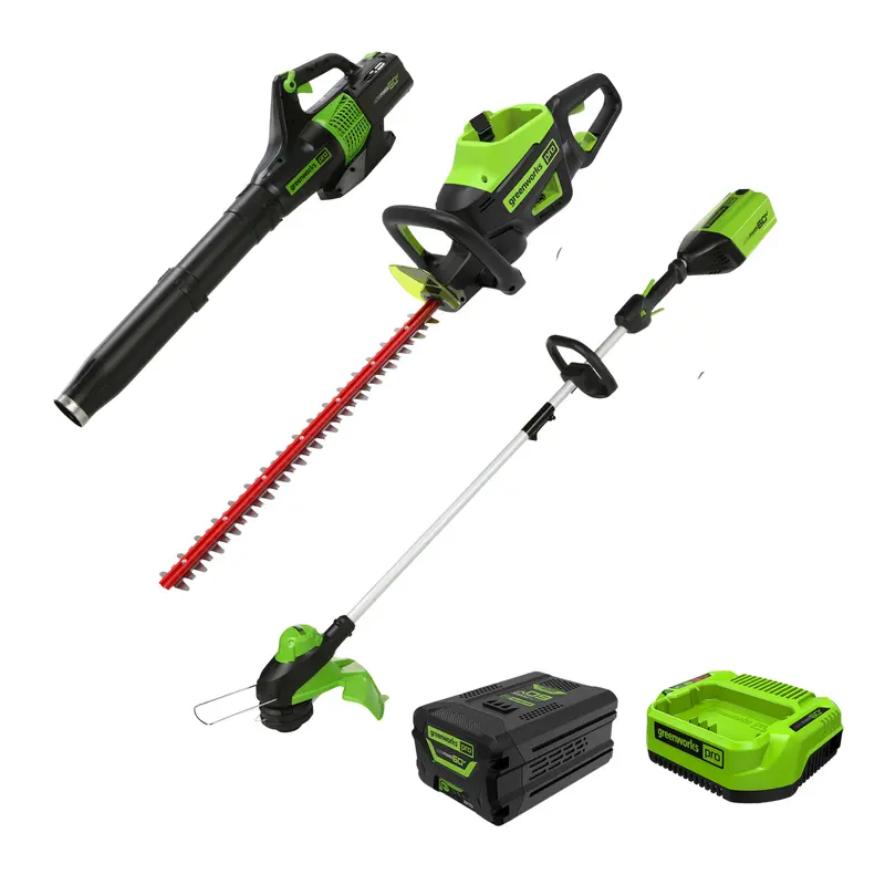 60V 3-Tool Handheld Combo: 13-Inch Trimmer, 540 CFM Blower, and 26-Inch Hedge Trimmer