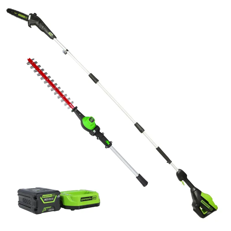 60V Cordless Pole Saw & Hedge Trimmer Combo – 10″ Saw + 20″ Trimmer, 2.0Ah Battery & Charger Included