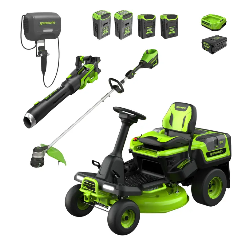 60V CrossoverT 30″ Riding Lawn Tractor — 3-Piece Battery Bundle (8.0 Ah ×2, 4.0 Ah ×2, 2.5 Ah ×1) + Dual Chargers