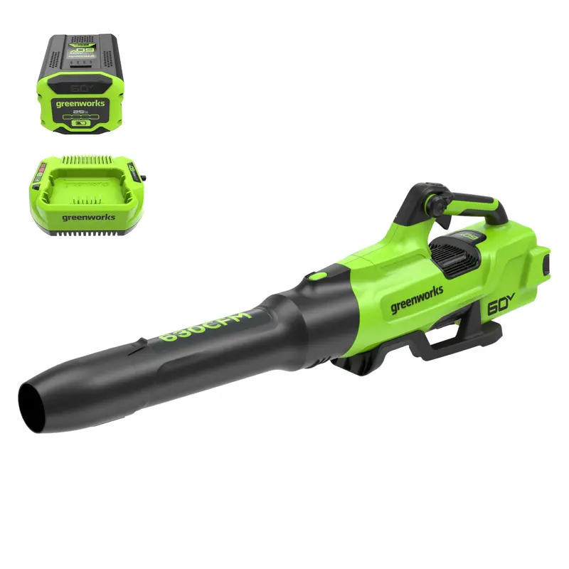 60V High-Performance Leaf Blower – 630 CFM / 170 MPH with 2.5Ah Battery & 3A Charger