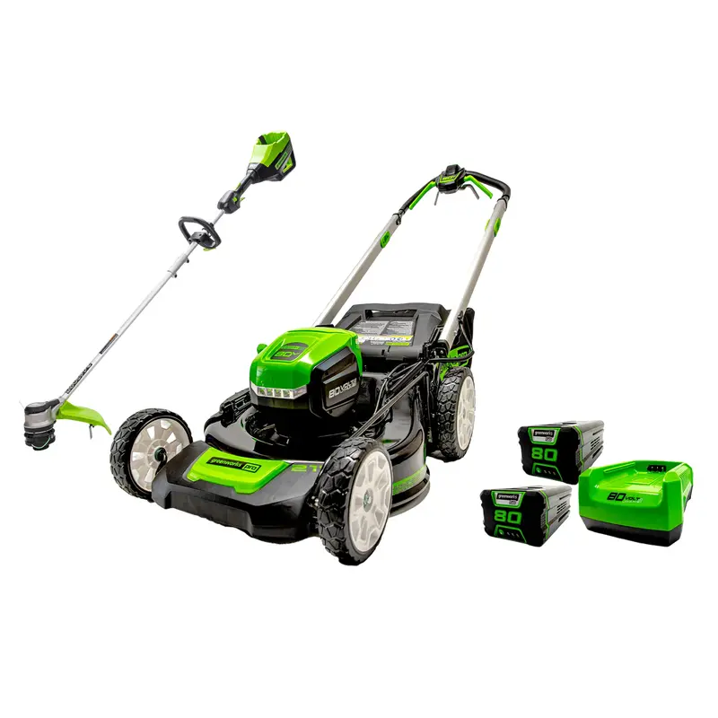 80V 21″ Self-Propelled Mower & 16″ String Trimmer Bundle with 4.0Ah + 2.0Ah Batteries and Charger