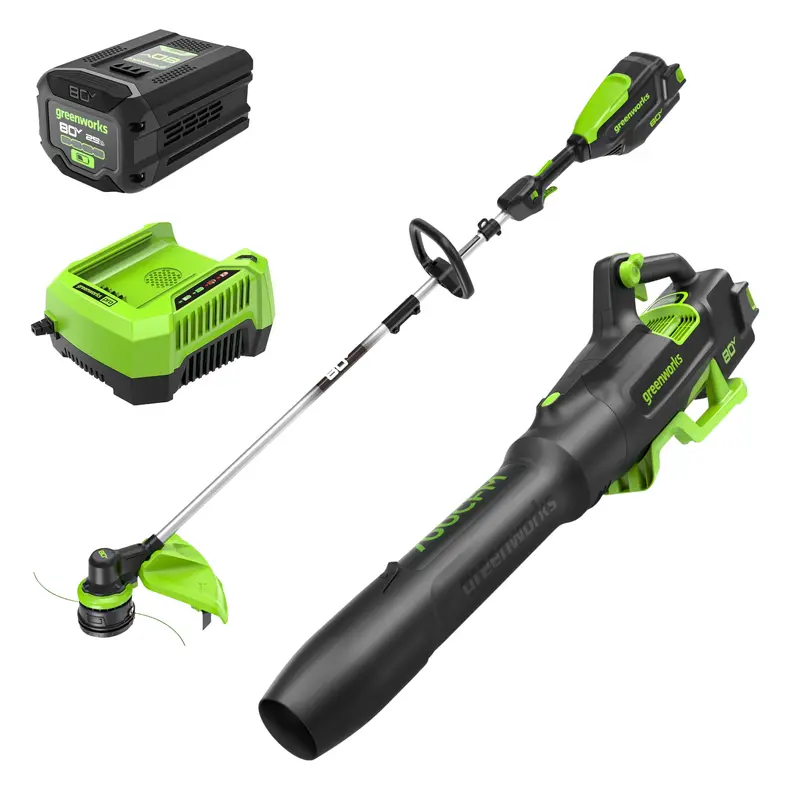 80V Brushless 16″ String Trimmer & 700 CFM Blower Combo – Includes 2.5Ah Battery & 4A Charger