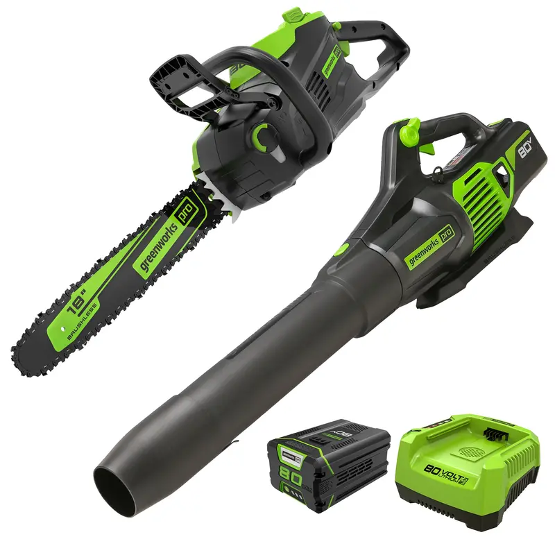 80V Brushless Chainsaw & Blower Combo – 18-Inch Saw + Blower with 2.0Ah Battery & Charger
