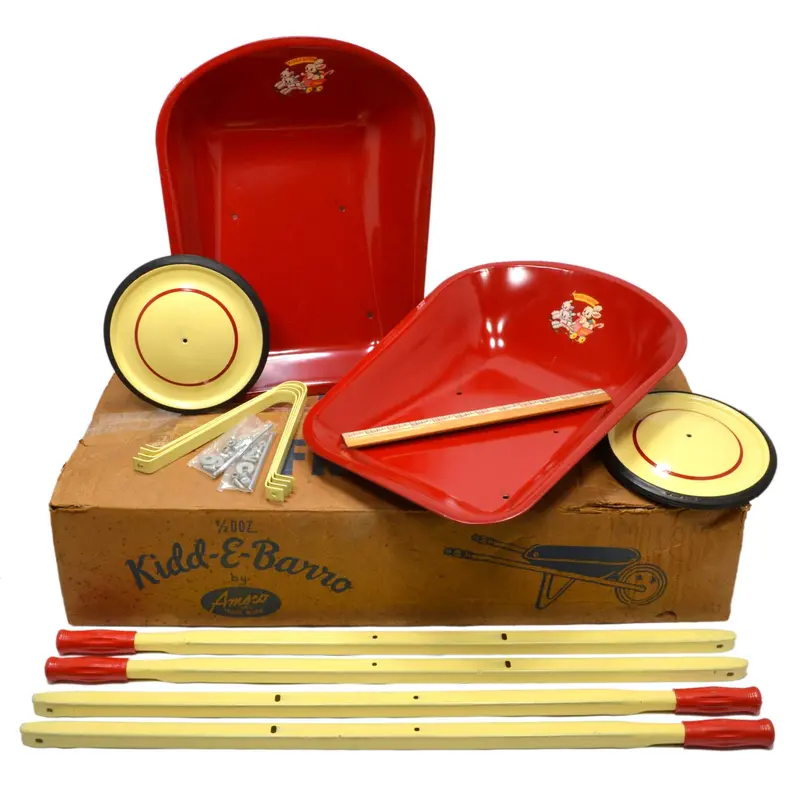 Amsco Kidd-E-Barro Vintage Toy Wheelbarrows — Lot of 2, New Old Stock