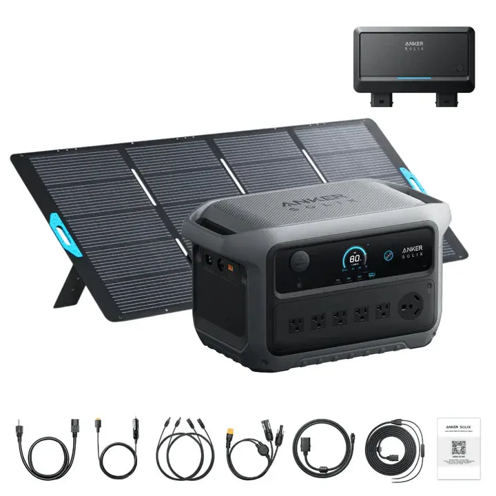 Anker SOLIX C2000 Gen 2 Portable Power Station (2048Wh) with 400W Solar Panel and Car Alternator Charger – B17831AG