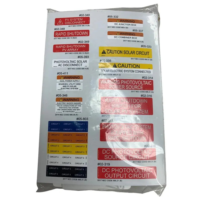ANSI-Compliant PV Solar Label Assortment – 55-Piece NEC 2017 Kit (05-5172WEASSD), New in Package