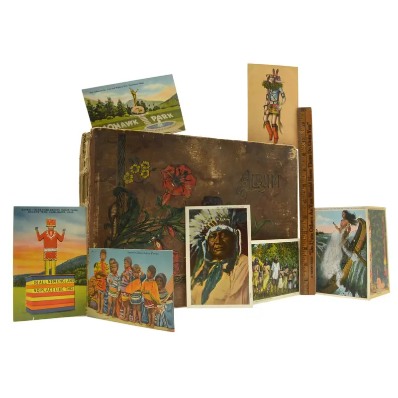 Antique American Indian Themed Postcard Album – 21 Pages, 126 Cards Total
