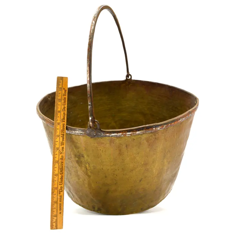 Antique APPLE BUTTER COPPER KETTLE 17″ Pot 10-GAL CAULDRON w/ Iron Handle c.19th