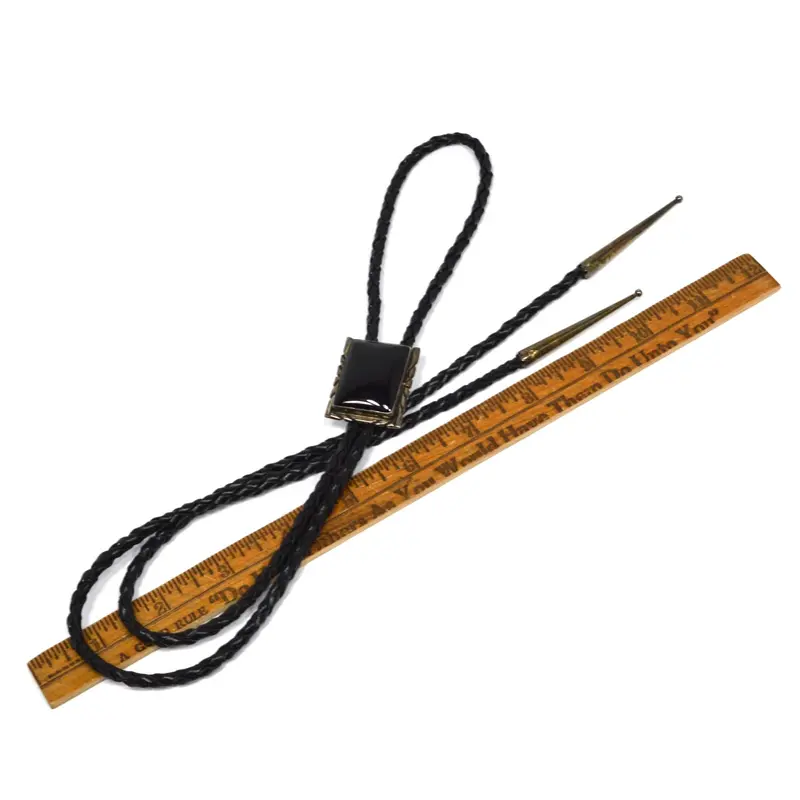 Antique Black Onyx Bolo Tie – Sterling Silver (.925) by Nakai, Leather Cord Included