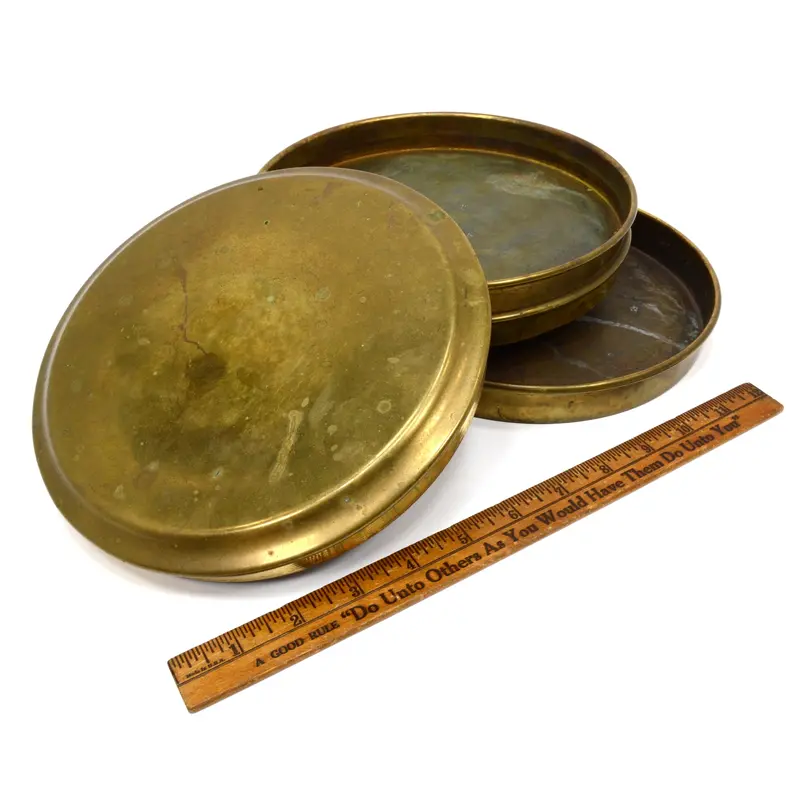 Antique Brass Two-Tier Nesting Container with Lid – 8-Inch Round Nautical or Military Style