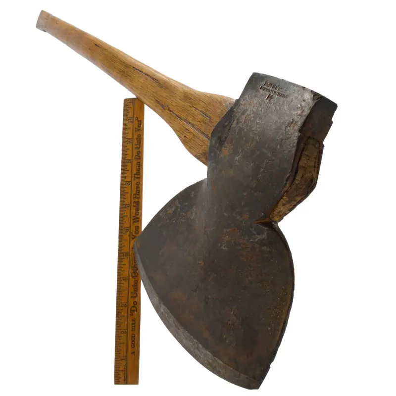 Antique Broad Axe by F. Morris — Ohio Pattern Hewing Axe with Distinctive Handle