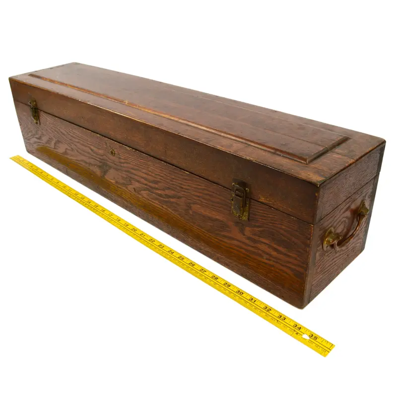 Antique Carpenter’s Tool Chest – 33.5″ Hardwood & Brass Box, Tiger Oak? Circa 19th Century