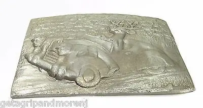 Antique Cast Aluminum Folk Art Sculpture: Deer and Hunters Hood Ornament