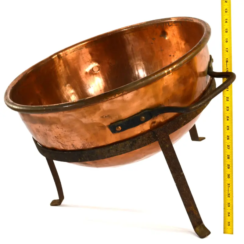 Antique COPPER APPLE BUTTER/CANDY KETTLE 24″ Cauldron/Pot + ORIGINAL IRON STAND!