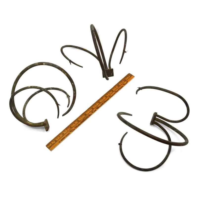Antique Curved Iron Claw Hooks – Set of Three Unusual Scroll Brackets for Steampunk or Altered Art