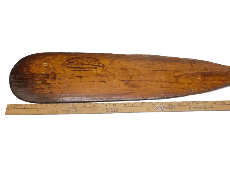 Antique Feather Brand Wooden Canoe Paddle – 66-Inch Vintage Boat Oar with Original Label