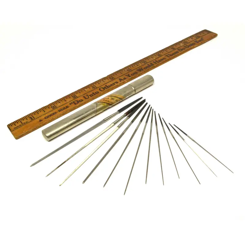 Antique German Needle File and Cutting Tool Set — 12-Piece Collection in Original Case (Marked 30–70)