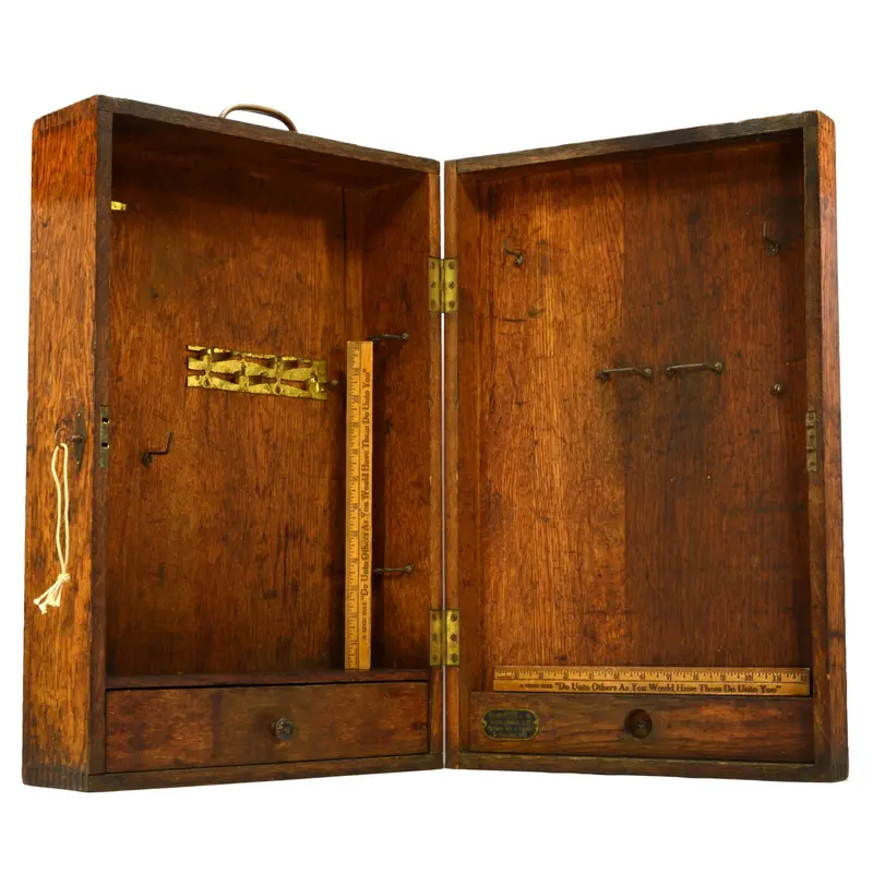 Antique Hammacher Schlemmer Wall Cabinet – Elegant Oak Tool Storage Unit, Rare Workshop Fixture