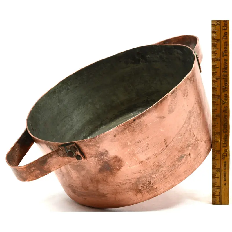 Antique Heavy-Duty Copper Casserole Pot: 6.5-Quart Primitive Bowl with Dual Handles