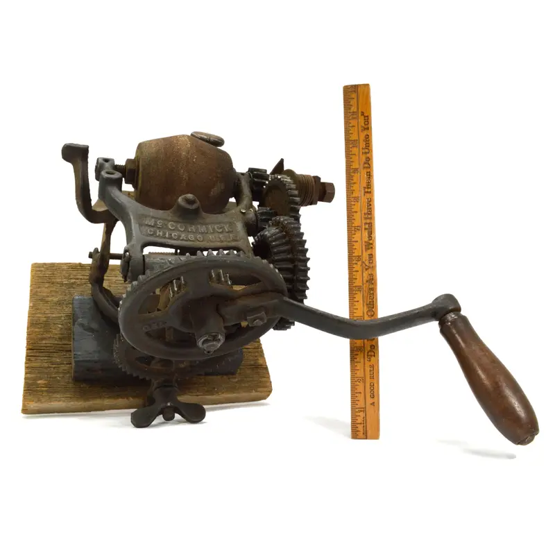 Antique McCormick Sickle Blade Grinder – Crank-Driven Stone Sharpening Tool, Steampunk-Ready